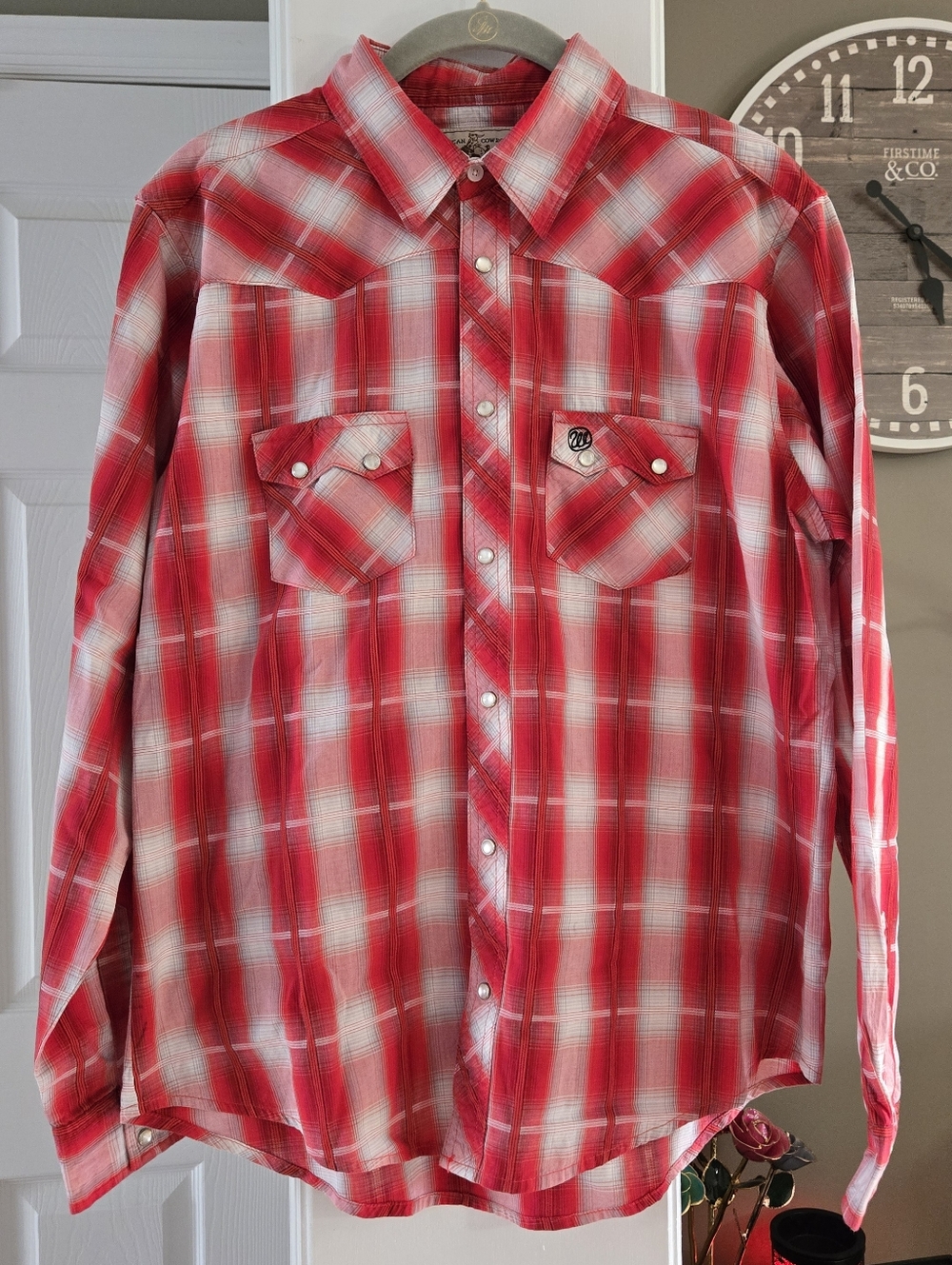 Wrangler Red and White Plaid Western Shirt